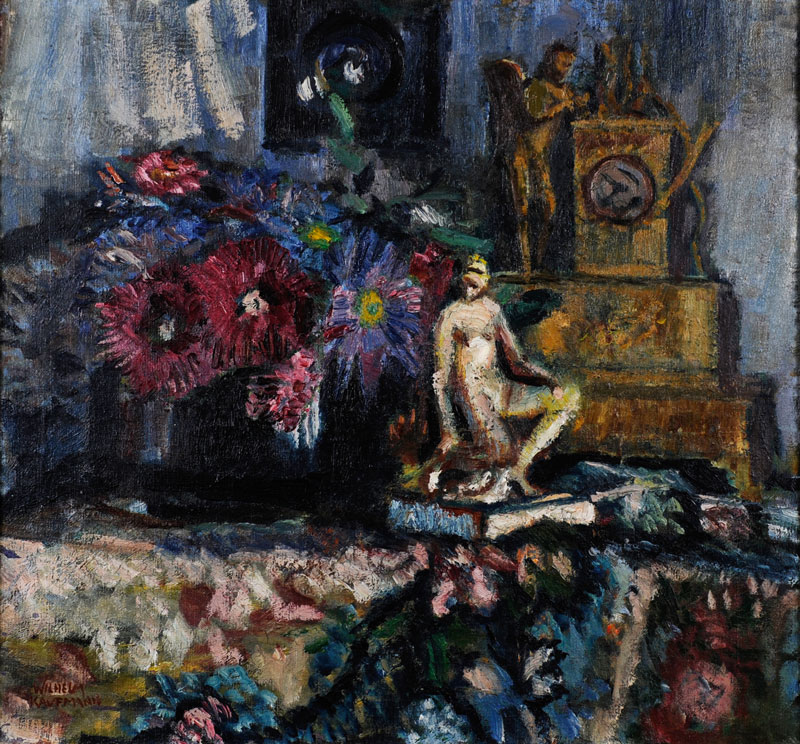 Prachtvolles Stilleben mit Damenskulptur von Wilhelm Kaufmann